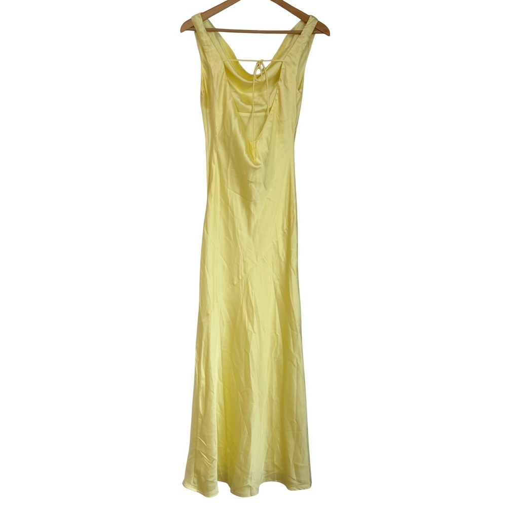 Peppermayo Be Mine Satin Maxi Dress‎ 2 Canary Yellow Bias Cowl Open Back Chic - Picture 13 of 16